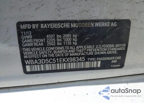 2014 BMW 328D xDrive из США, поврежденный, VIN WBA3D5C51EKX98345